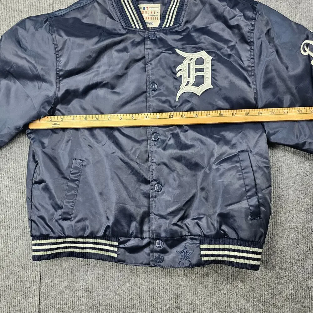JH Design Detroit Tigers Jacket Kids XL Navy Satin Bomber MLB Vintage Y2K Sports
